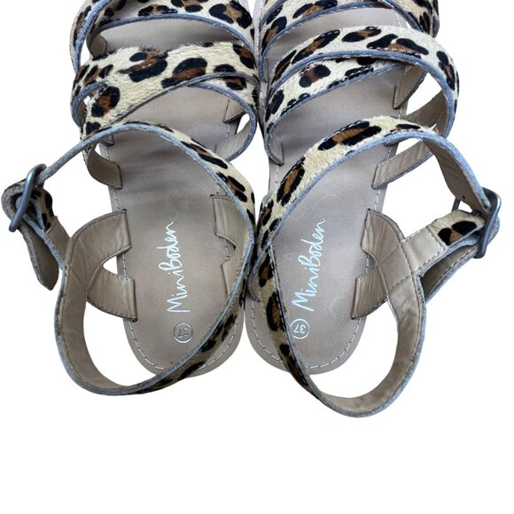 Mini Boden Girls Leopard Print Real Fur Adjustable Straps Sandals Size US 6.5 - Picture 6 of 9